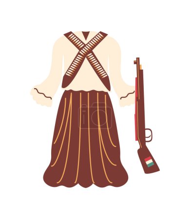 Illustration for Revolucion mexicana clothing and weapon illustration - Royalty Free Image