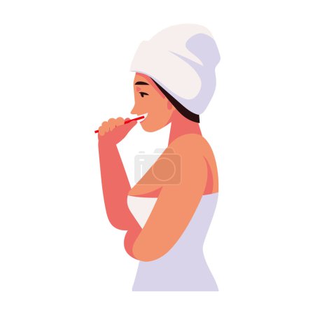 Illustration for Woman brushing teeths side view illustration - Royalty Free Image