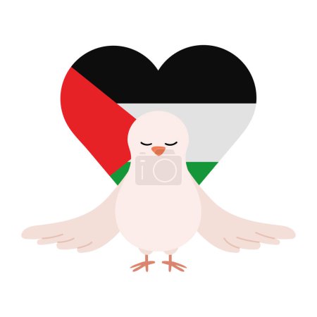 drapeau de colombe de paix palestine et illustration de coeur