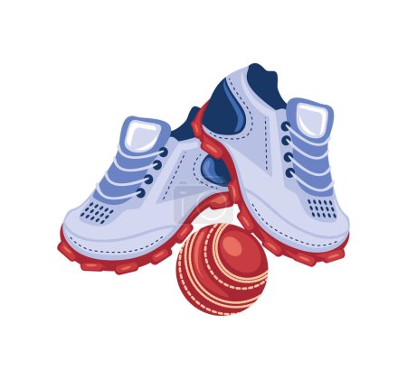 Téléchargez les illustrations : Chaussures de cricket et conception d'illustration de balle - en licence libre de droit
