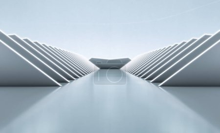 Photo for Elegant white futuristic light and reflection triangle wall background. 3D rendering. - Royalty Free Image