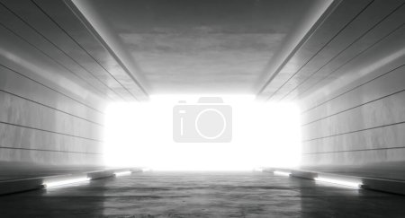 Photo for Futuristic illuminated corridor tunnel interior with light. Abstract Future background design. Technology Sci-fi hi tech concept. 3d rendering - Royalty Free Image