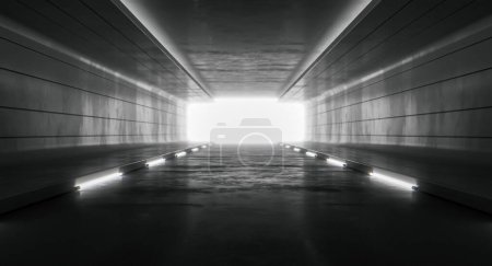 Téléchargez les photos : Futuriste intérieur du tunnel de couloir éclairé avec lumière. Résumé Conception de fond future. Technologie Sci-fi hi tech concept. Rendu 3d - en image libre de droit