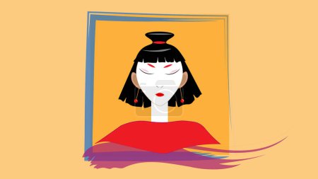 Illustration for Art portrait of an oriental asian lady with short hair and fringes. An exquisite beauty. - Royalty Free Image