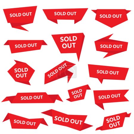 Illustration for Sold out badges set. Sale stickers set. Sold out banners, labels, stamps, and signs isolated on white background - Royalty Free Image