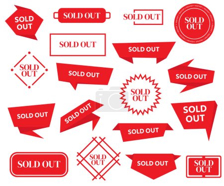 Illustration for Sold out badges set. Sale stickers set. Sold out banners, labels, stamps, and signs isolated on white background - Royalty Free Image