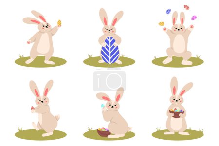 Lapin de Pâques. Jeu de caractères lapin. Animaux animaliers vacances dessin animé. Lapin ou lièvre, animal festif de printemps. Illustration vectorielle EPS10