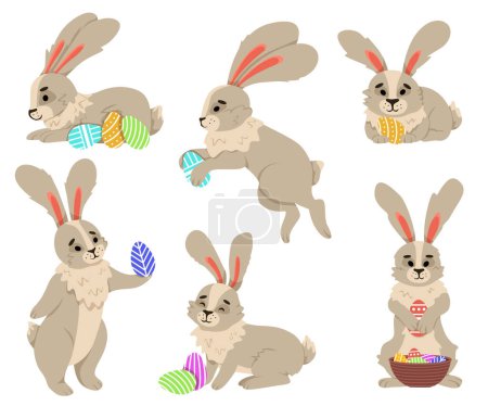 Osterhase. Kaninchen-Zeichensatz. Animal Wildlife Urlaub Karikatur. Kaninchen oder Hase, Frühlingsfesttier. Vektorabbildung EPS10