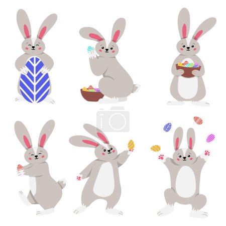 Osterhase. Kaninchen-Zeichensatz. Animal Wildlife Urlaub Karikatur. Kaninchen oder Hase, Frühlingsfesttier. Vektorabbildung EPS10