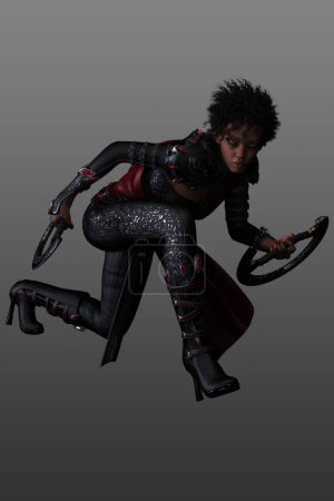 Photo for Urban fantasy POC warrior female. Sci Fi woman with weapons. - Royalty Free Image