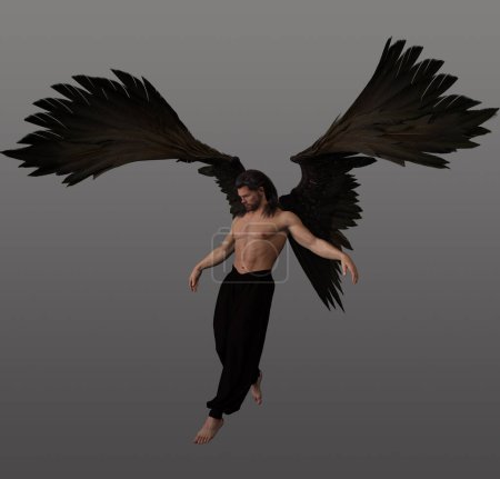 Fantasie männlicher Engel mit dunklen Haaren und braunen Flügeln