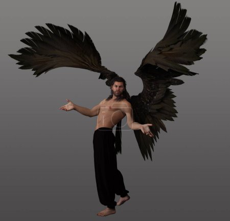 Photo for Fantasy Male Angel with dark hair and brown wings - Royalty Free Image