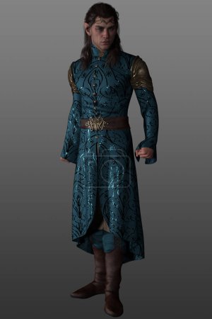 Photo for 3 d render of fantasy man with pointy ears and fantasy clothes. High Elf leader in fantasy robes. - Royalty Free Image