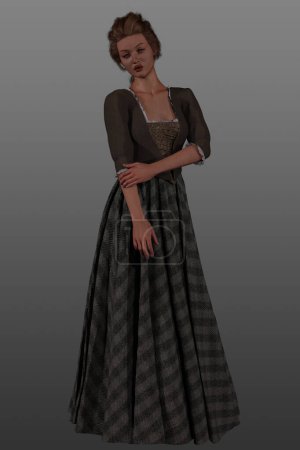 Foto de Representación en 3D de una joven hermosa mujer pelirroja en vestido medieval. posando sobre un fondo aislado. - Imagen libre de derechos