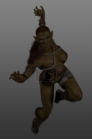 Téléchargez les photos : Rendu 3D d'un Ogre femelle. Guerrier à la peau verte femelle sur fond isolé. - en image libre de droit