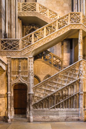 Photo for Rouen, France - October 01, 2022: Stairs inside of the Rouen Cathedral. It is a Roman Catholic church and the see of the Archbishop of Rouen, Primate of Normandy in Rouen, Normandy, France - Royalty Free Image