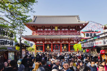 Photo for Tokyo, Japan - April 09, 2023: Senso-ji Temple with crowds of unidentified visitors. It is an ancient Buddhist temple located in Asakusa, Tokyo, Japan. It is Tokyo's oldest temple - Royalty Free Image