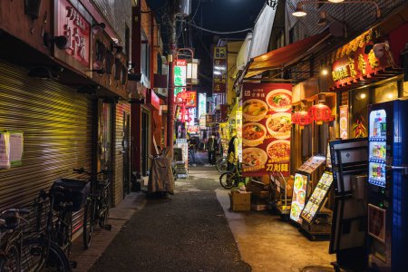 Photo for Yokohama, Japan - April 12, 2023: dark side alley in Yokohama Chinatown at night. It is the largest Chinatown in Japan - Royalty Free Image