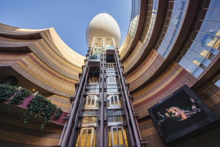Photo for Osaka, Japan - April 13, 2023: modern architecture with elevator in Namba Parks. Namba Parks is an office and shopping complex in Namba district in Osaka - Royalty Free Image