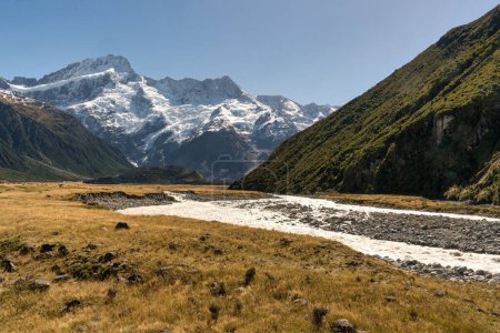 Téléchargez les photos : La vallée sèche de Tasman près du village de cuisiniers Mt avec une toile de fond de la neige couverte Alpes du Sud - en image libre de droit