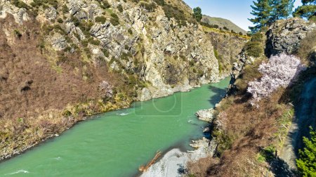 Photo for River and Southern Alps scenery from where the Waiau and Hanmer rivers meet at the  Hanmer Springs bungee jumping site - Royalty Free Image