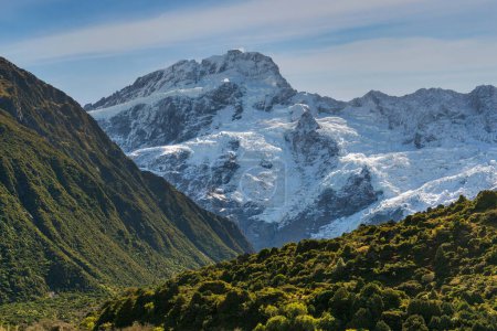 Southern Alps mountain scenery in the Tasman valley Aoraki Mt Cook National Park