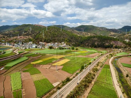 Photo for Aerial view of rural farmlands in Yunnan Province, China. - Royalty Free Image