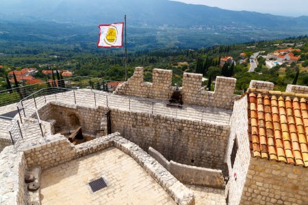 Photo for View on ancient Sokol Grad, Falcon Fortress, Sokol kula, outdoors, castle on the mountain. Defensive medieval castle in Konavle town near Dubrovnik city. Croatia. Tourism destination - Royalty Free Image