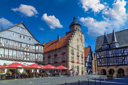 Photo for 06.09. 2023.  Alsfeld town. Hesse. Germany.  Ancient historical city, known for its half-timbered houses. Old town, tourists walk the streets,  famous tourist destination. Travel in Europ - Royalty Free Image