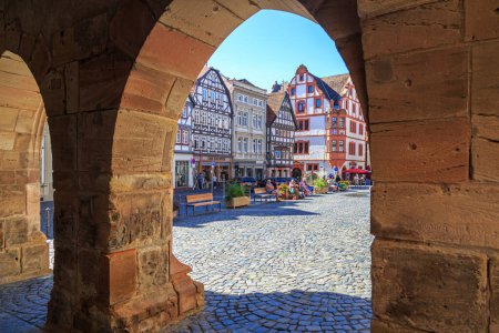 Photo for 06.09. 2023.  Alsfeld town. Hesse. Germany.  Ancient historical city, known for its half-timbered houses.  Street of old town,  famous tourist destination. Travel in Europ - Royalty Free Image