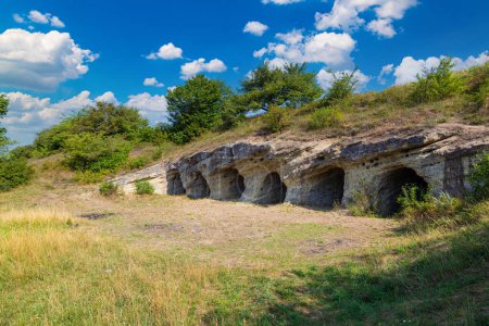 Photo for Ancient Stilsko fortified settlement of the White Croats. Ancient caves outdoors. Stilsko. Ukraine. Historical and archaeological monument - Royalty Free Image