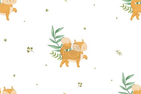 Foto de Patrón sin costura infantil con animales y ramas del bosque, hojas, diseño del bebé - Imagen libre de derechos