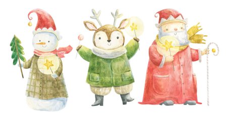 Foto de Cute childish christmas illustration. Christmas cartoon characters, print, decor - Imagen libre de derechos