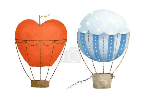 Foto de Cute childish illustration with hot air balloon, journey, trip set. Baby art, sticker - Imagen libre de derechos