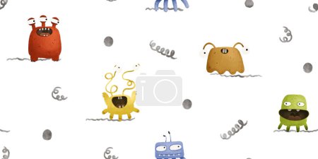 Foto de Cute seamless pattern with monsters, childish illustration, baby design - Imagen libre de derechos