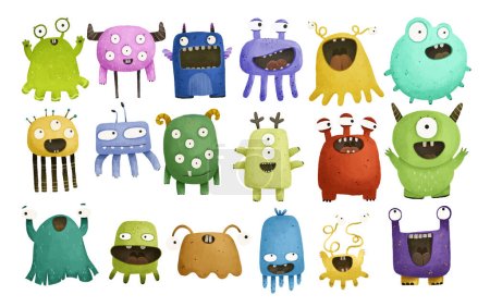 Téléchargez les photos : Set of cute monsters character illustration, design, print, childish monsters, cute monster - en image libre de droit