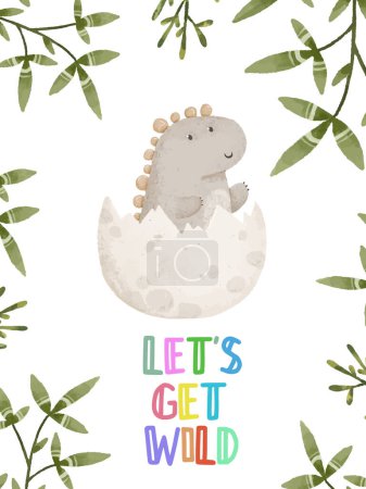 Foto de Cute childish card with dino, dinosaur illustration, dino design - Imagen libre de derechos