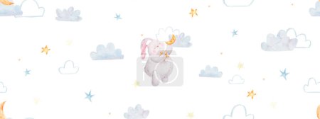 Foto de Patrón sin costuras con conejo captura de estrellas en el cielo, los niños - Imagen libre de derechos