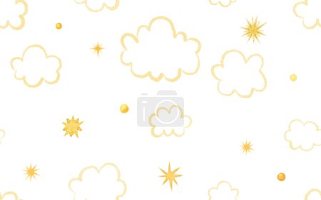 Foto de Patrón de la enosa, patrón sin costuras con elementos del cielo, nubes, estrellas, patrón infantil aislado dorado - Imagen libre de derechos