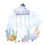 childish cute design with underwater life. Underwaterr ocean life. Baby design, sticker, print