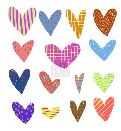 Foto de Dibujado a mano de color infantil simple arte plano con corazón en estilo escandinavo. Lindo día de San Valentín bebé ilustración. Pegatinas para niños con elementos de amor - Imagen libre de derechos