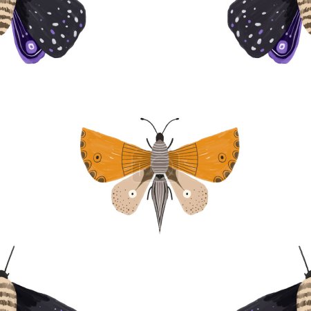 Foto de Pintado a mano patrón inconsútil colorido con batterflies. Fondo de la mosca. Lindo diseño sin fin con insectos. Impresión, diseño, arte de la pared, pegatinas, papel de embalaje - Imagen libre de derechos