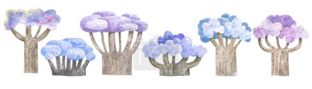 Foto de Clip de arte con árbol de hadas con la corona azul nevada y arbustos. Lindos elementos aislados infancia. Ilustración de cola de hadas - Imagen libre de derechos