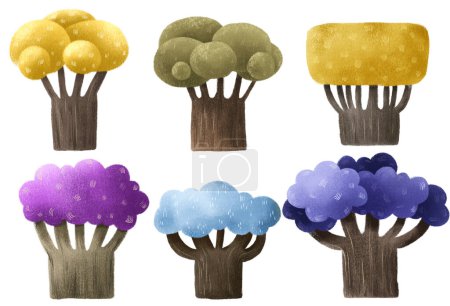Photo for Colorful trees clipart. Isolated landscape element. Hand painted design - Royalty Free Image