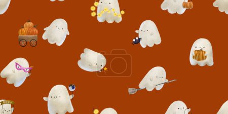 Foto de Patrón sin costuras con fantasmas para Halloween. Ilustración aterradora para niños. Cuadro dibujado a mano - Imagen libre de derechos