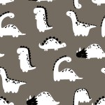simple black and white pattern with flat dinosaurs. Dino endless design. Funny dinosaurs on dark grey background. Perfect for textile, wall art, print, bedroom, clothes