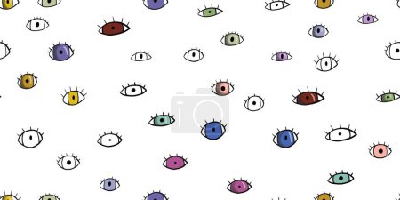 Foto de Patrón de garabato simple con ojos planos de diferentes colores. Patrón línea - Imagen libre de derechos