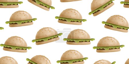 Foto de Hamburguesa sin fin de fondo. Patrón digital dibujado a mano de comida rápida sin costuras. - Imagen libre de derechos