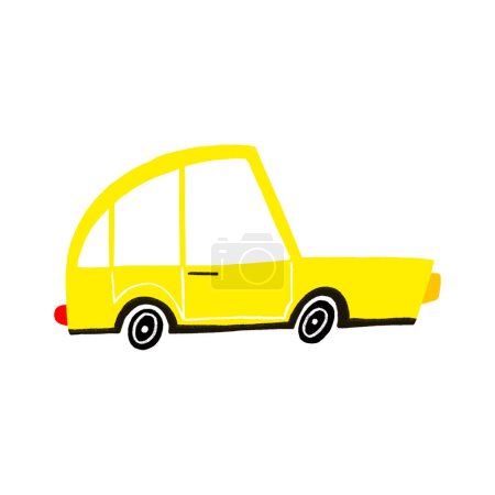 Foto de Vehículos hechos a mano. Lindos coches dibujados en estilo infantil. Coche amarillo de pasajeros. Transporte en estilo escandinavo. - Imagen libre de derechos
