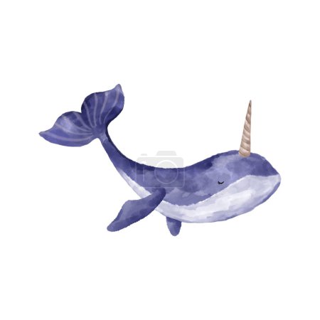 Watercolor whale. Fishes and the underwater world. Cute baby illustration on isolated backgroun